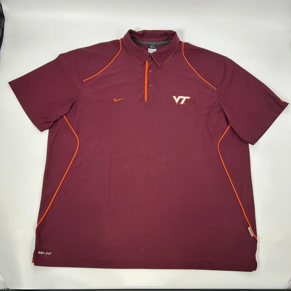 Virginia Tech Hokies Shirt Men's 3XL Maroon‎ Nike Dri-Fit VT Short Sleeve Polo